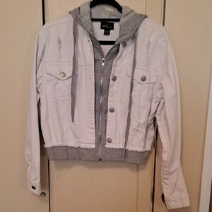 Love By Chesley White Denim Jacket with Gray Hooded Layer